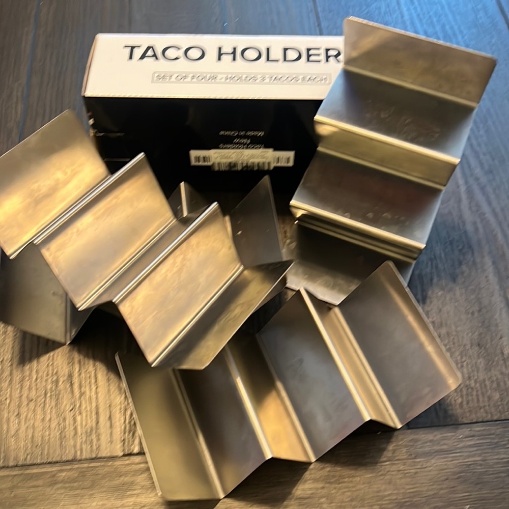Taco Holders Stainless Steel Taco Stand Up  Plates holder Holds 3 Tacos- Used